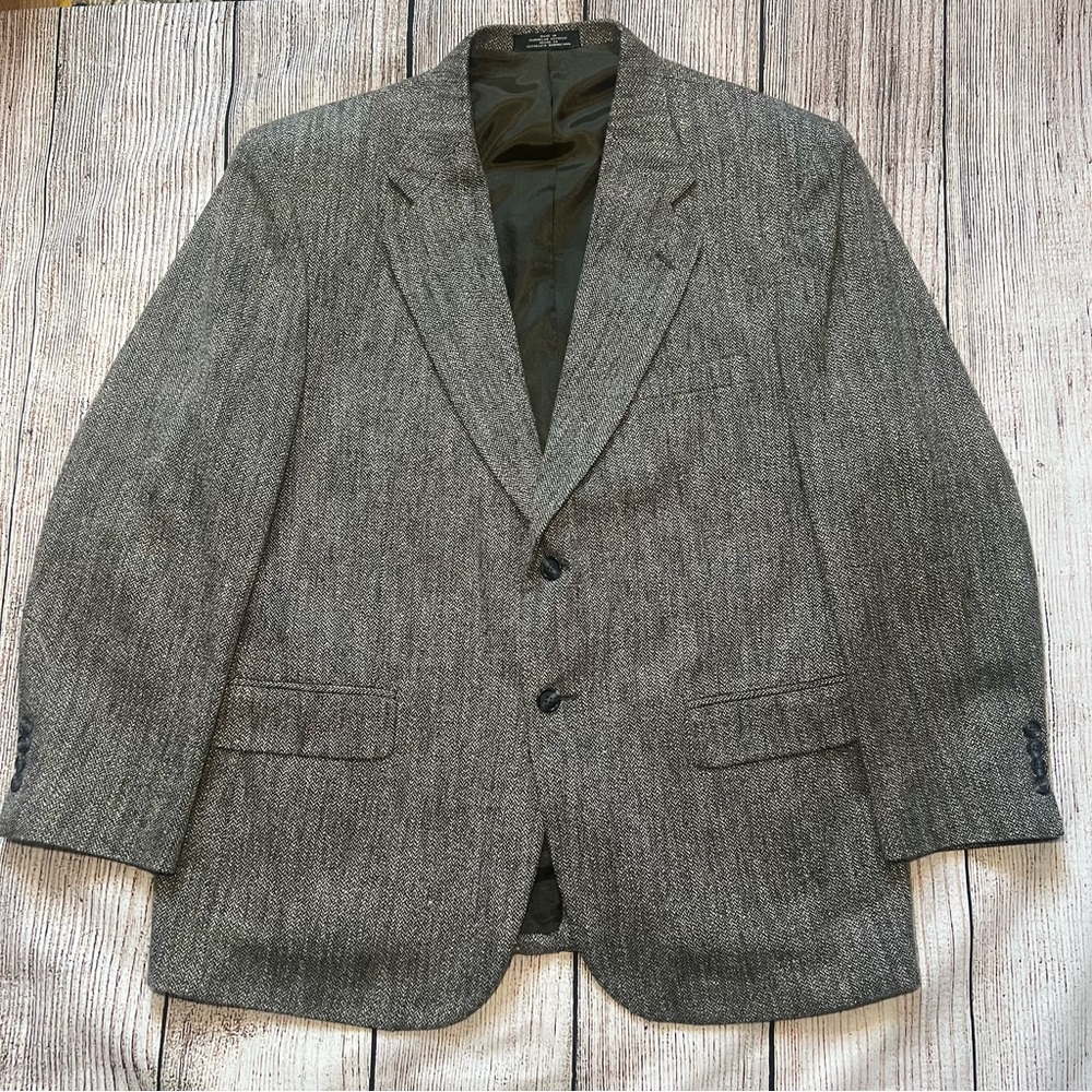 Towncraft Mens 42R Gray Herringbone Tweed Silk Wool Sport Coat Blazer Jacket